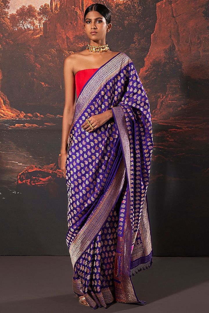 Purple Silk Handwoven Bridal Saree by Ekaya at Pernia's Pop Up Shop