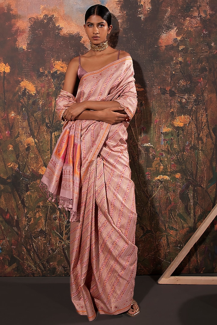 Mauve Silk Handwoven Saree by Ekaya