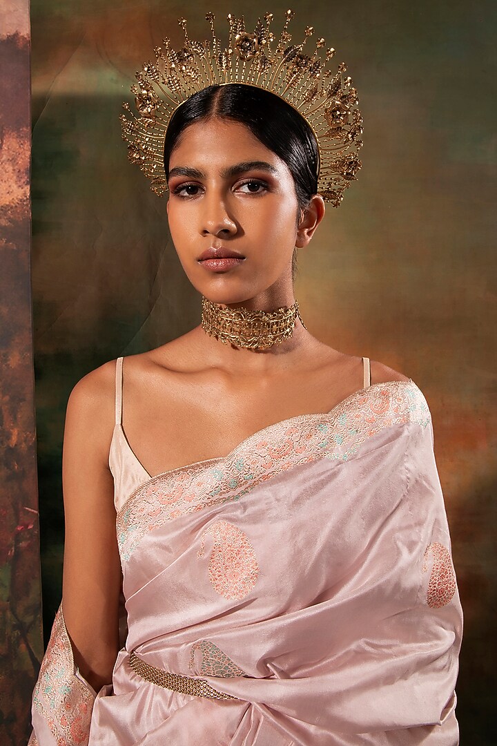 Grey Silk Banarasi Handwoven Wedding Saree by Ekaya at Pernia's Pop Up Shop