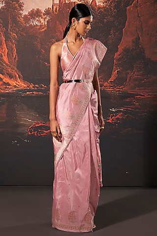 Mauve Silk Banarasi Handwoven Saree by Ekaya