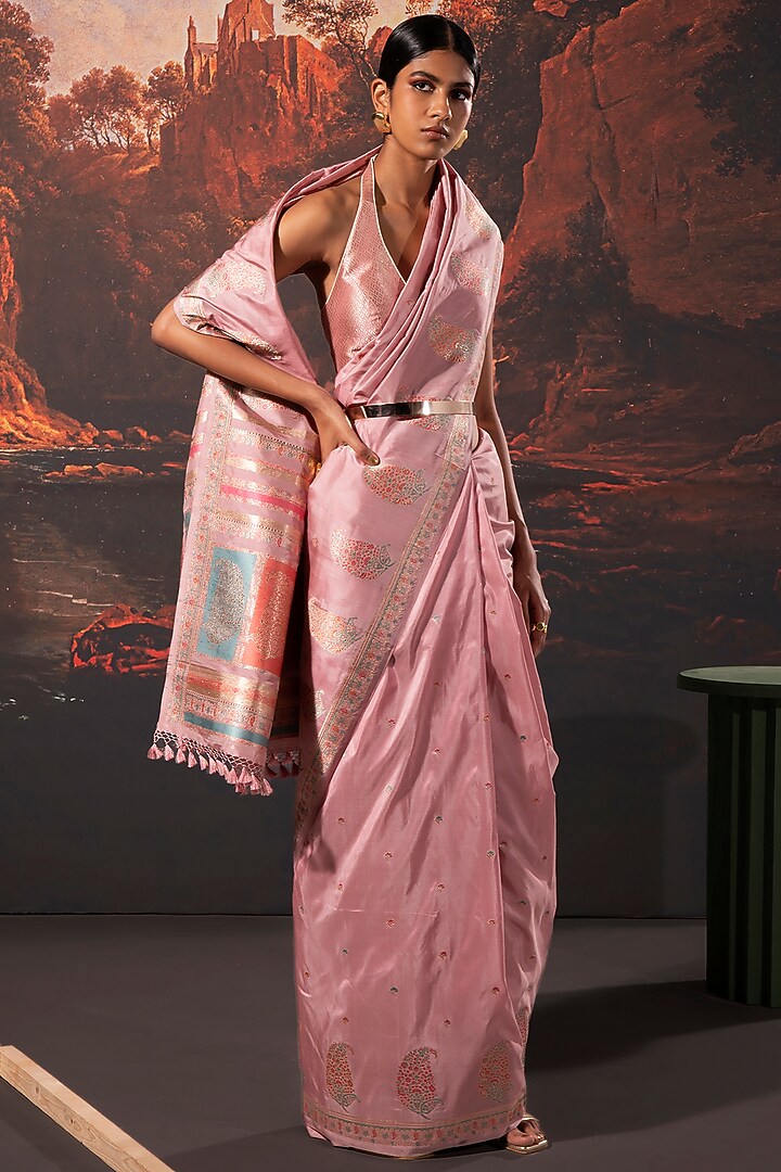 Mauve Silk Banarasi Handwoven Wedding Saree by Ekaya at Pernia's Pop Up Shop