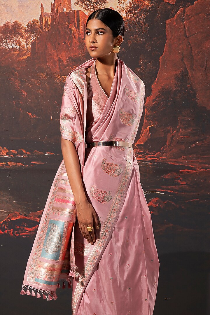 Mauve Silk Banarasi Handwoven Wedding Saree by Ekaya at Pernia's Pop Up Shop