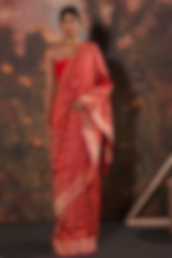 Red Silk Handwoven Saree by Ekaya at Pernia's Pop Up Shop