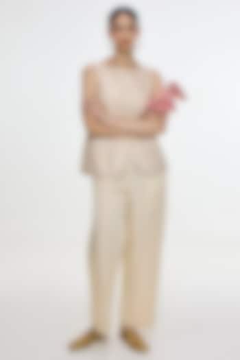 Ivory Satin Silk Handwoven Waistcoat by Ekaya at Pernia's Pop Up Shop