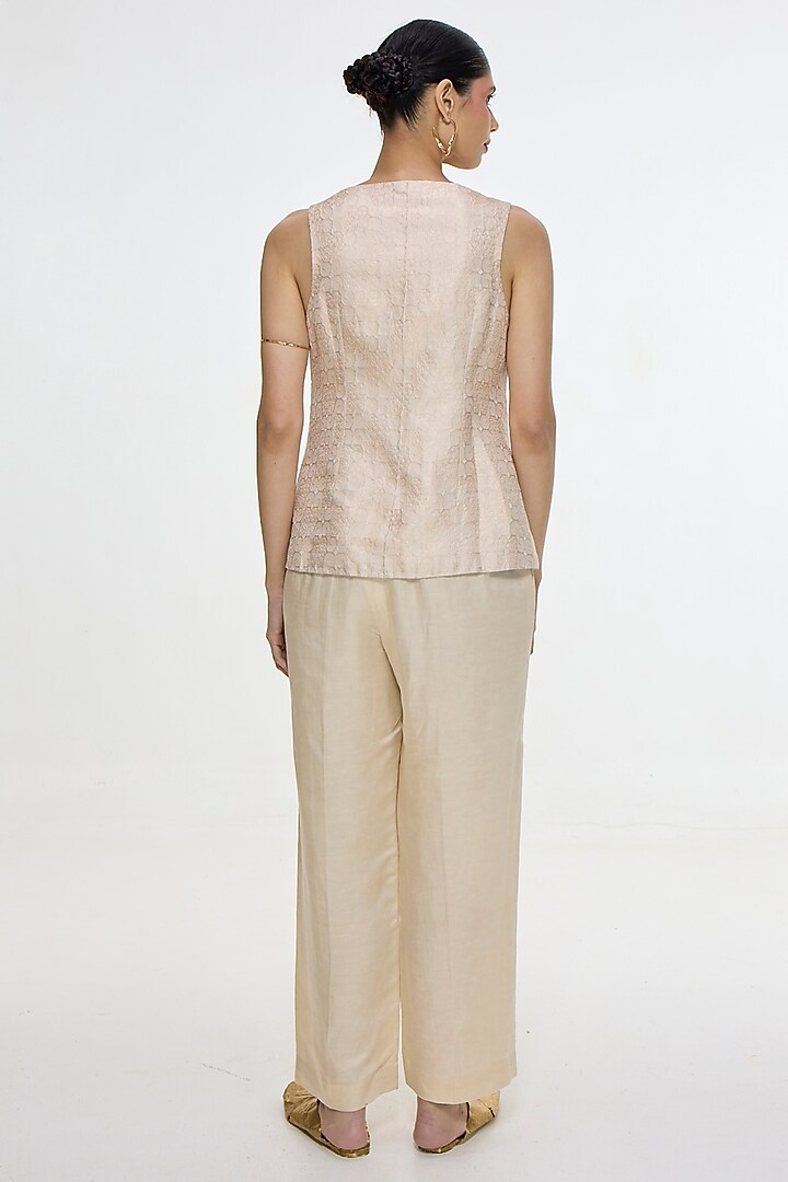 Ivory Satin Silk Handwoven Waistcoat by Ekaya at Pernia's Pop Up Shop