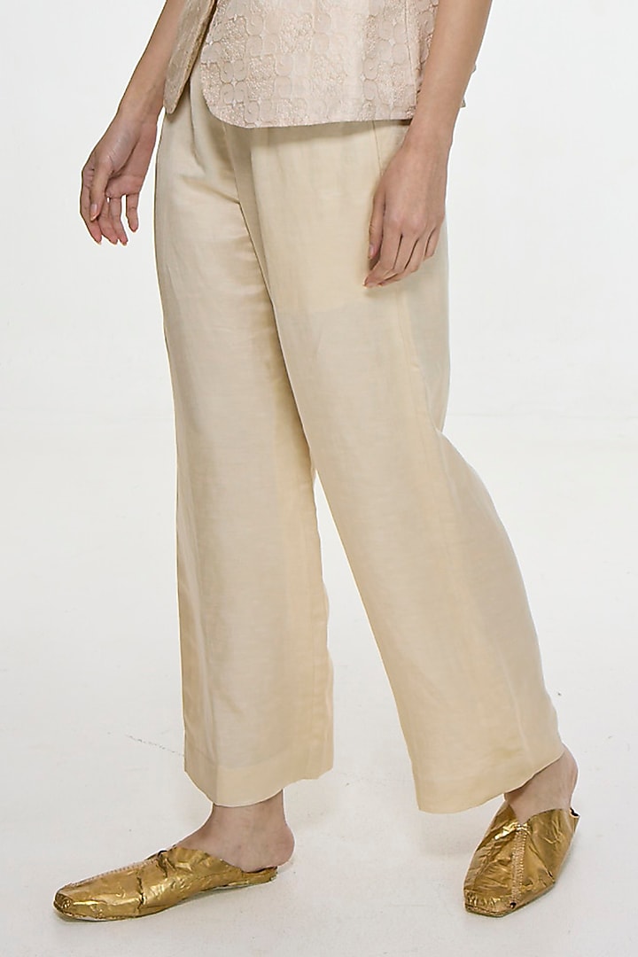 Ivory Satin Silk Handwoven Waistcoat by Ekaya at Pernia's Pop Up Shop