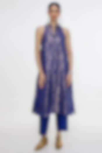 Royal Blue Satin Silk Handwoven Kurta Set by Ekaya at Pernia's Pop Up Shop