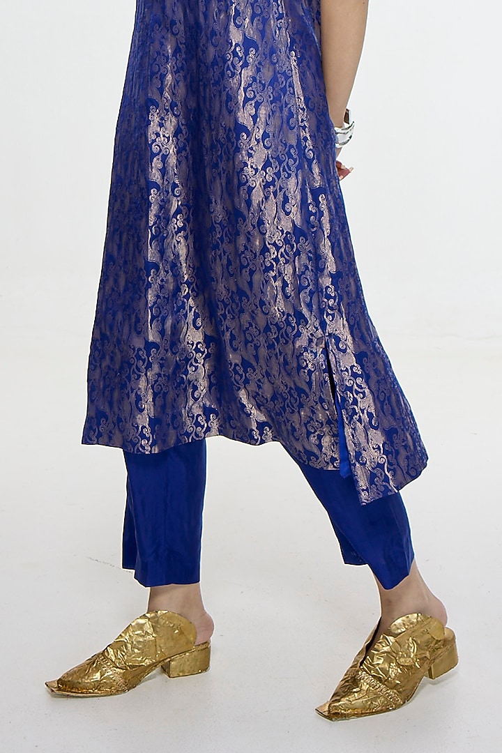 Royal Blue Satin Silk Handwoven Kurta Set by Ekaya at Pernia's Pop Up Shop