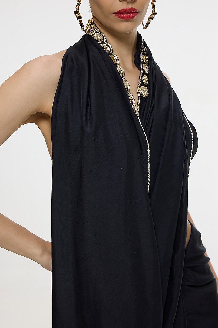 Black Mashroo Silk Embroidered Handwoven Wedding Saree by Ekaya at Pernia's Pop Up Shop