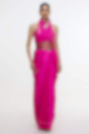 Hot Pink Satin Silk Kadhwa Banarasi Handwoven Wedding Saree by Ekaya at Pernia's Pop Up Shop