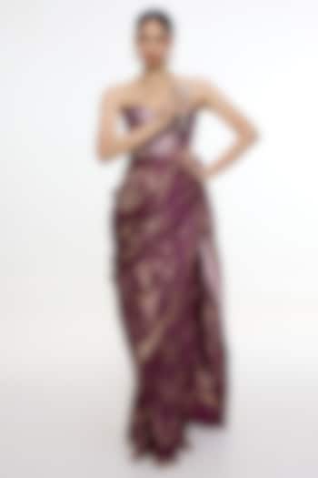 Cocoa Brown Satin Silk Tanchoi Banarasi Handwoven Wedding Saree by Ekaya at Pernia's Pop Up Shop
