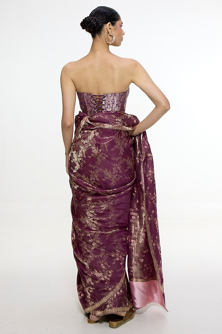 Cocoa Brown Satin Silk Tanchoi Banarasi Handwoven Wedding Saree by Ekaya at Pernia's Pop Up Shop
