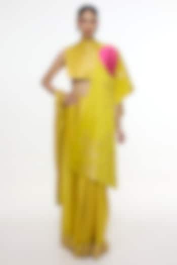 Mustard Yellow Mashru Silk Embroidered Banarasi Wedding Saree by Ekaya at Pernia's Pop Up Shop