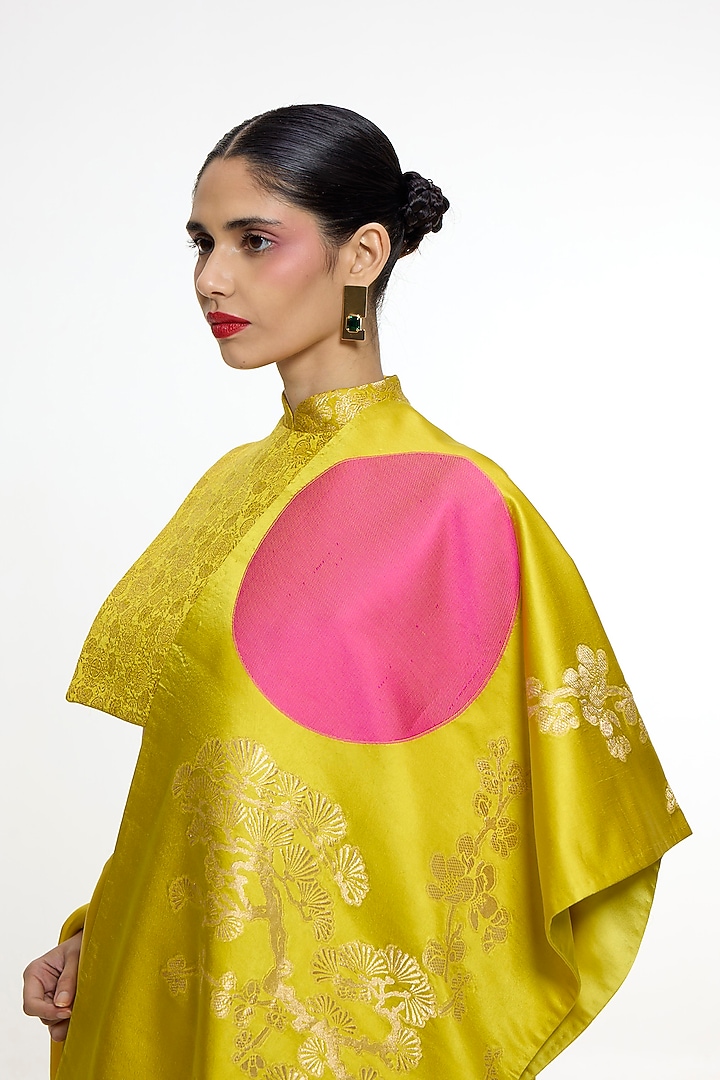 Mustard Yellow Mashru Silk Embroidered Banarasi Wedding Saree by Ekaya at Pernia's Pop Up Shop