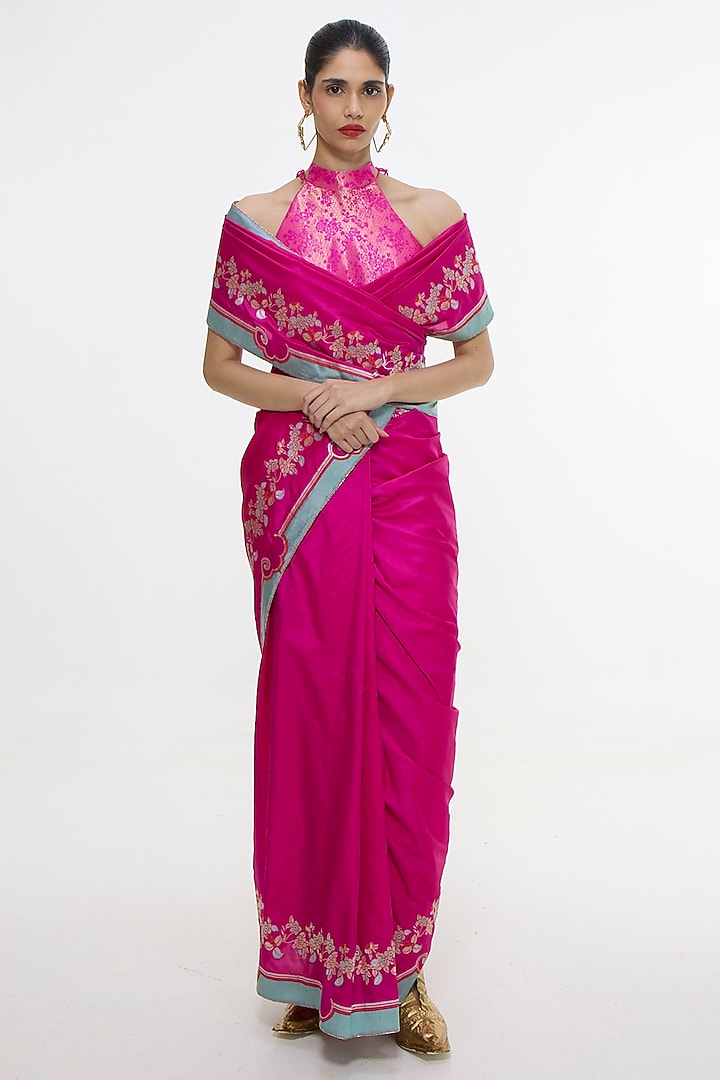 Fuchsia Pink Mashru Silk Kadhwa Banarasi Wedding Saree by Ekaya at Pernia's Pop Up Shop