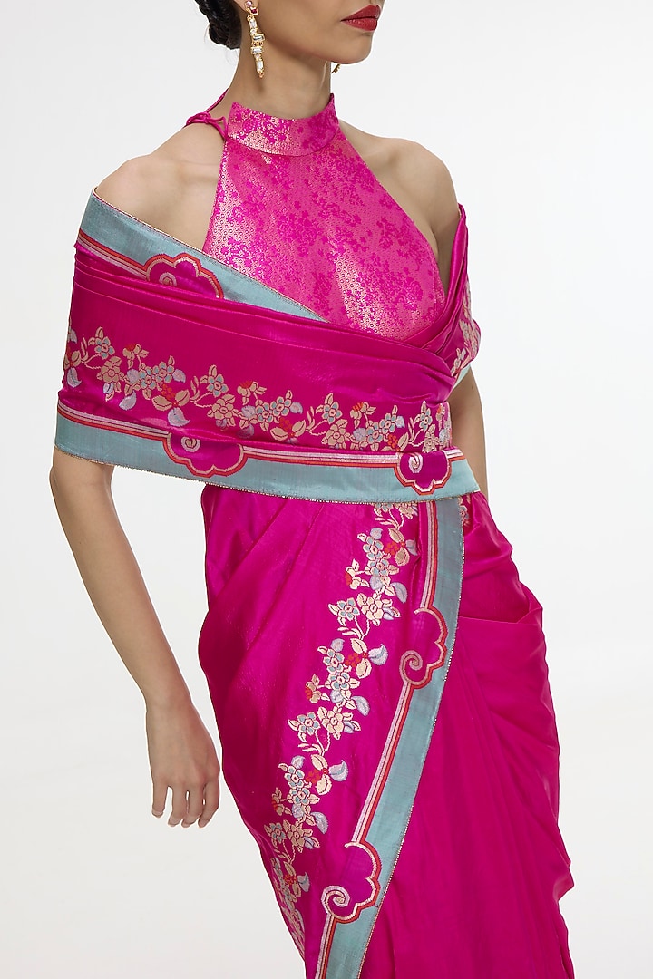 Fuchsia Pink Mashru Silk Kadhwa Banarasi Wedding Saree by Ekaya at Pernia's Pop Up Shop