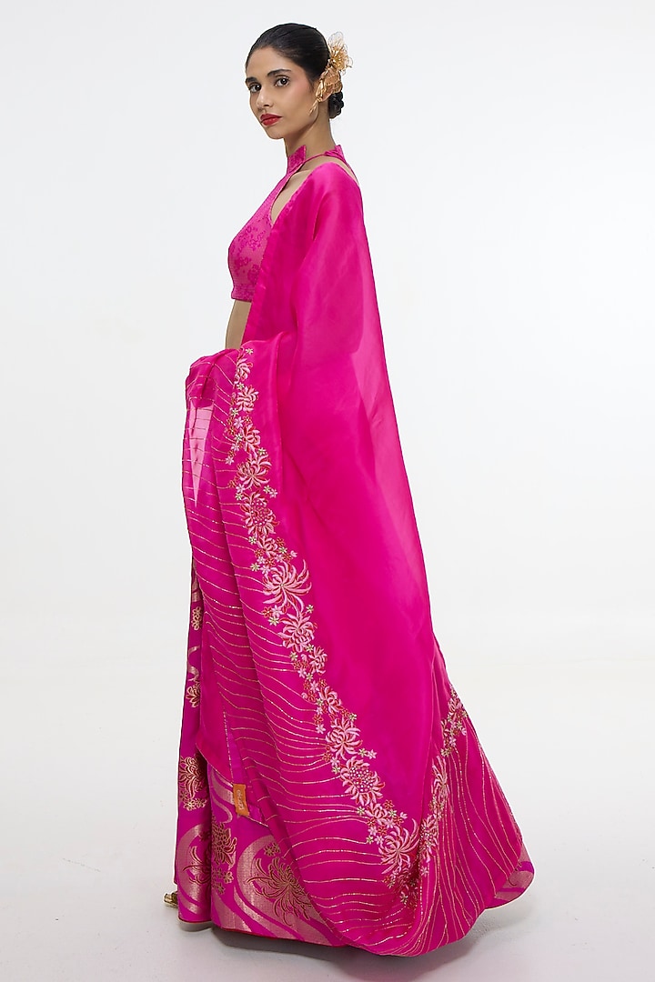 Fuchsia Pure Satin Silk Banarasi Bridal Lehenga Set by Ekaya at Pernia's Pop Up Shop
