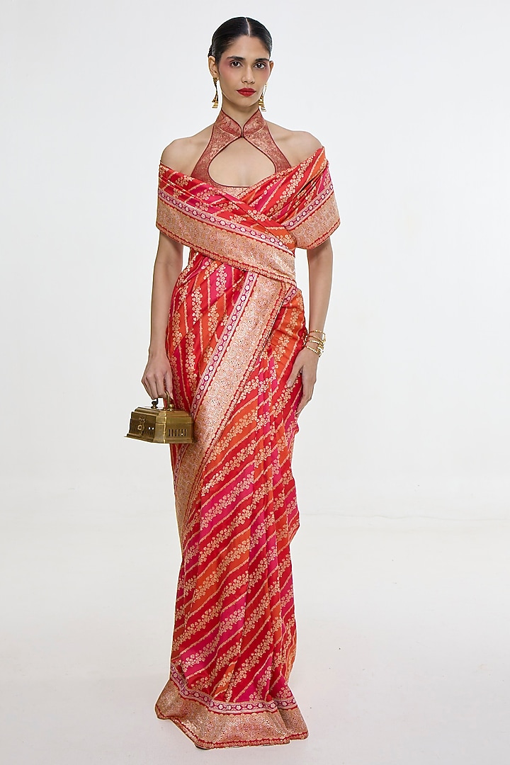 Carmine Red Satin Silk Kadhwa Banarasi Bridal Saree by Ekaya at Pernia's Pop Up Shop