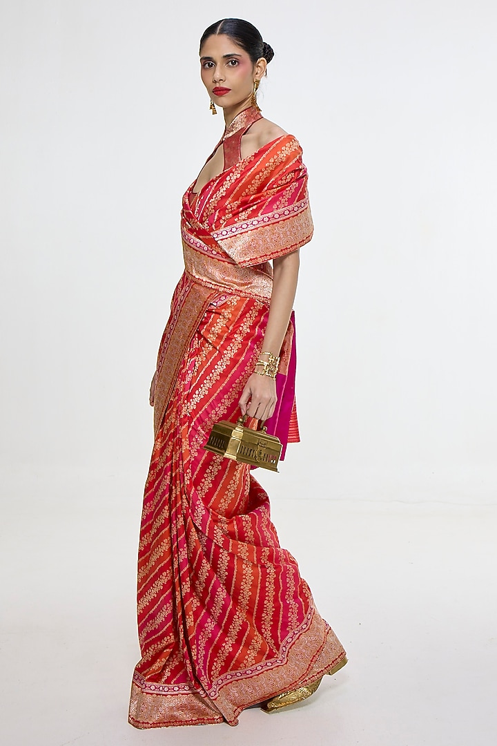 Carmine Red Satin Silk Kadhwa Banarasi Bridal Saree by Ekaya at Pernia's Pop Up Shop