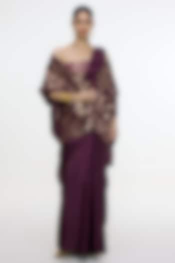 Maroon Pure Mashru Silk Embroidered Wedding Saree by Ekaya at Pernia's Pop Up Shop