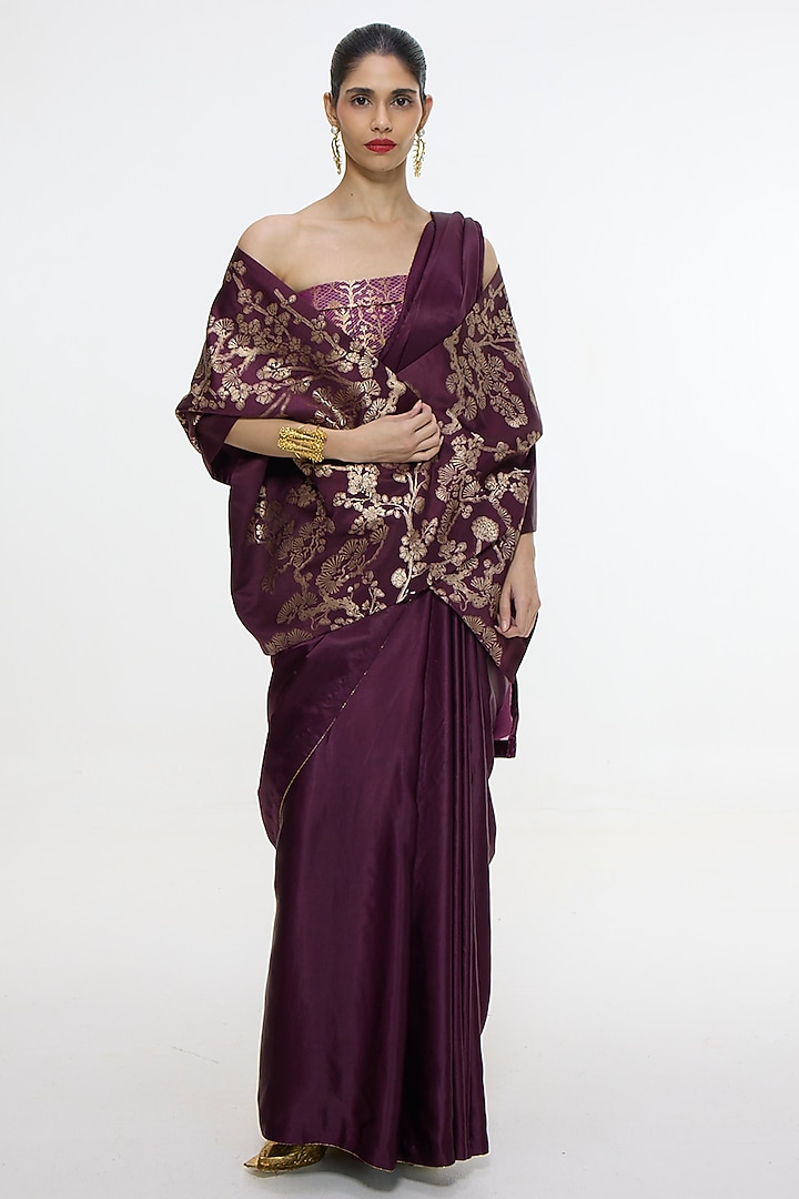 Maroon Pure Mashru Silk Embroidered Wedding Saree by Ekaya at Pernia's Pop Up Shop