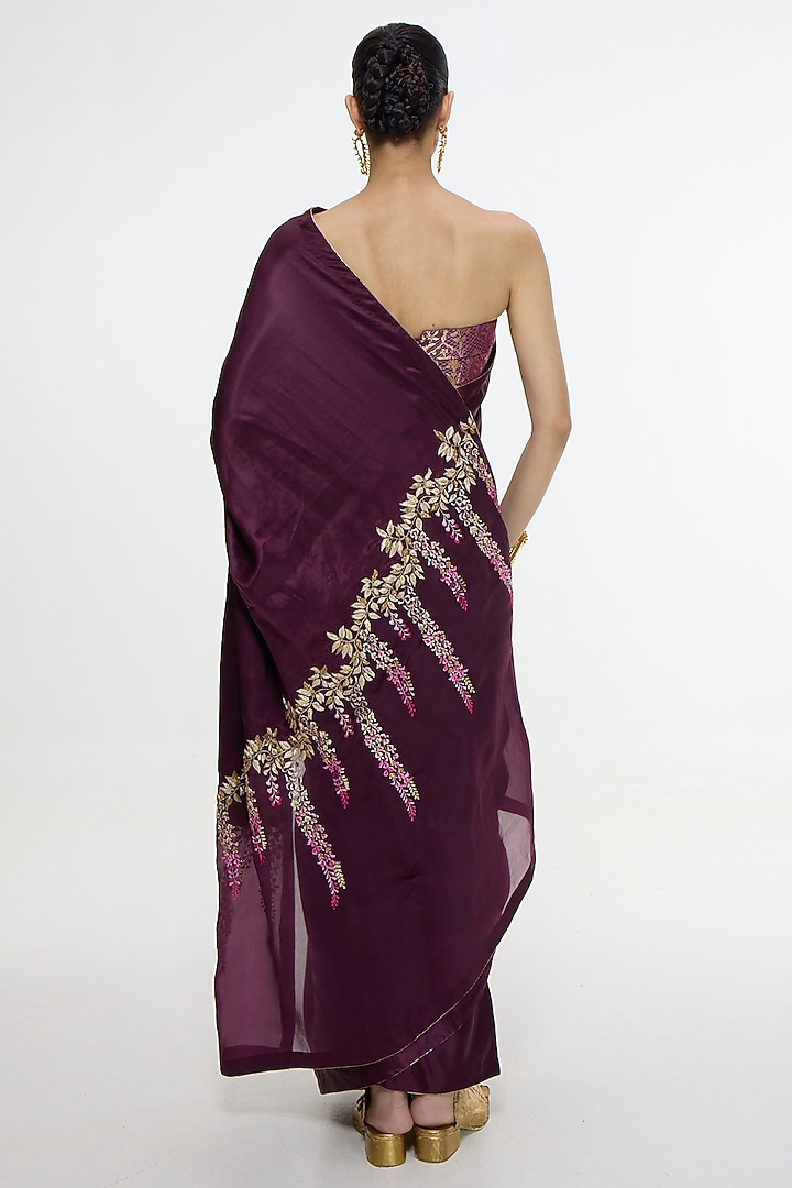 Maroon Pure Mashru Silk Embroidered Wedding Saree by Ekaya at Pernia's Pop Up Shop