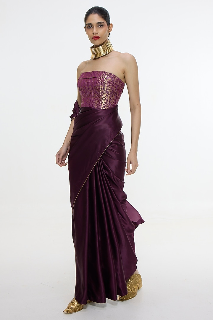 Maroon Pure Mashru Silk Embroidered Wedding Saree by Ekaya at Pernia's Pop Up Shop