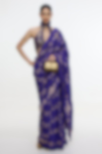 Indigo Blue Satin Silk Kadhwa Banarasi Reception Saree by Ekaya at Pernia's Pop Up Shop