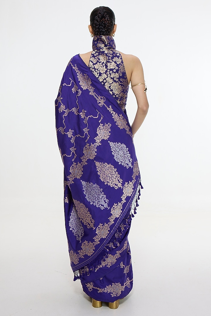 Indigo Blue Satin Silk Kadhwa Banarasi Reception Saree by Ekaya at Pernia's Pop Up Shop