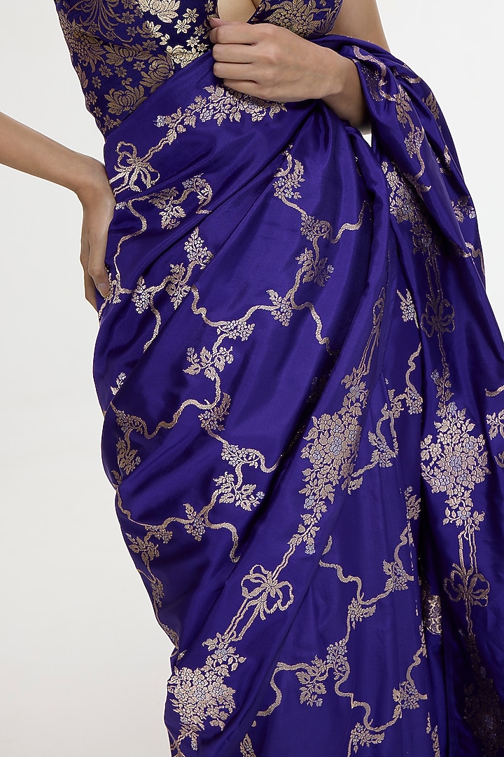 Indigo Blue Satin Silk Kadhwa Banarasi Reception Saree by Ekaya at Pernia's Pop Up Shop