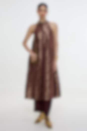 Red Pure Satin Silk Banarasi Kurta Set by Ekaya at Pernia's Pop Up Shop