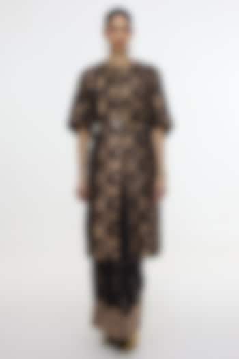 Black Satin Silk Handwoven Jacket by Ekaya at Pernia's Pop Up Shop