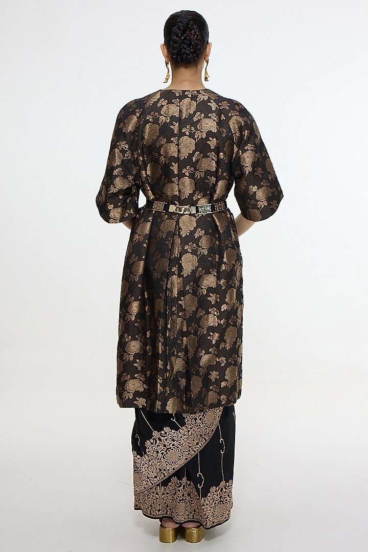 Black Satin Silk Handwoven Jacket by Ekaya at Pernia's Pop Up Shop