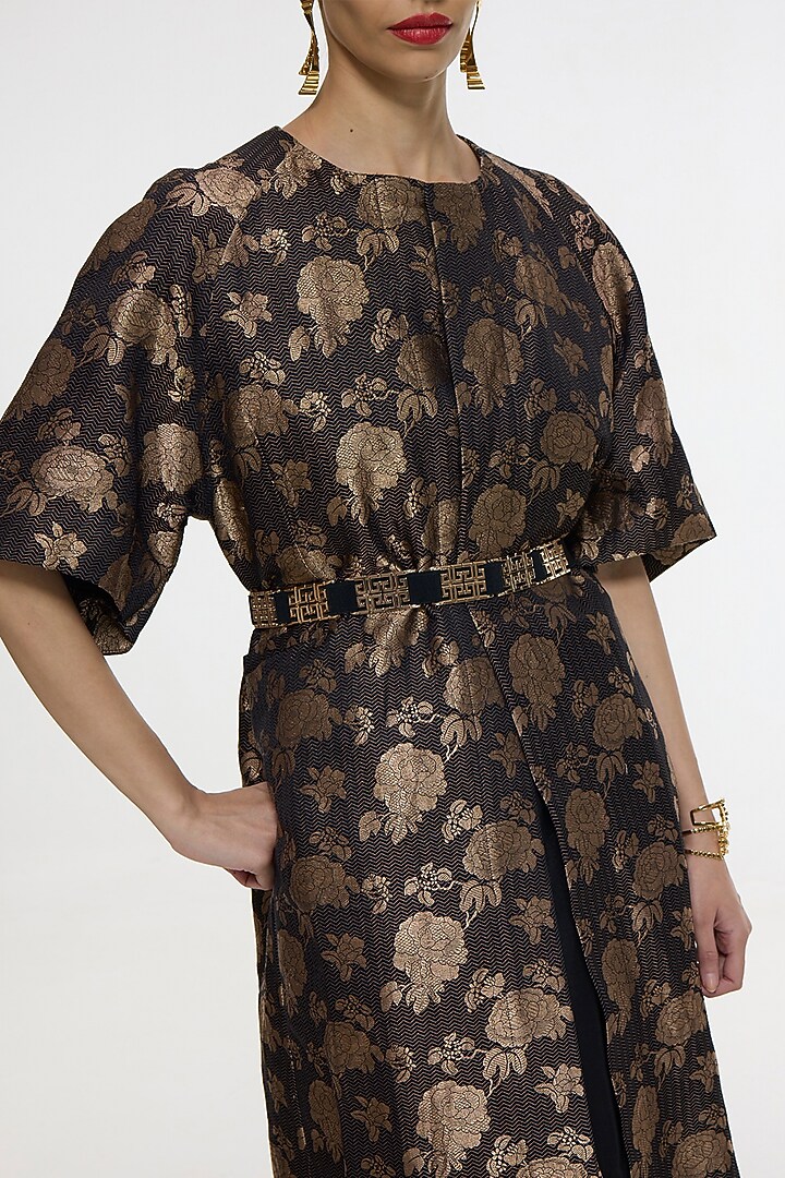 Black Satin Silk Handwoven Jacket by Ekaya at Pernia's Pop Up Shop