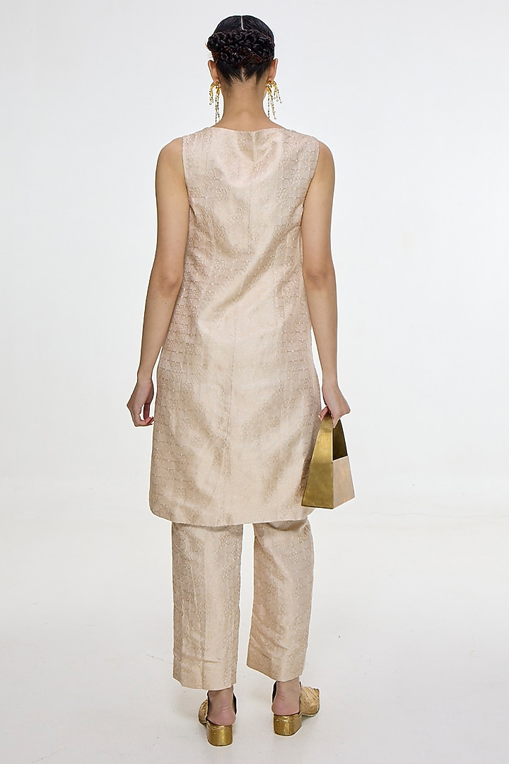 Ivory & Gold Satin Silk Handwoven Jacket by Ekaya at Pernia's Pop Up Shop