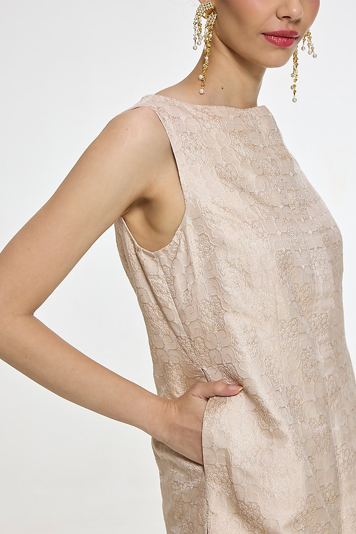 Ivory & Gold Satin Silk Handwoven Jacket by Ekaya at Pernia's Pop Up Shop