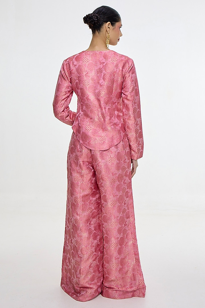 Pink Satin Silk Handwoven Jacket Set by Ekaya at Pernia's Pop Up Shop