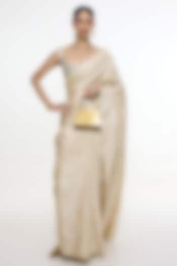 Ivory Satin Silk Handwoven Wedding Saree by Ekaya at Pernia's Pop Up Shop