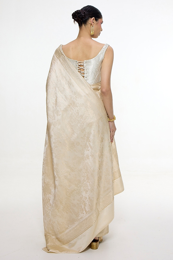 Ivory Satin Silk Handwoven Wedding Saree by Ekaya at Pernia's Pop Up Shop