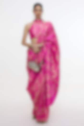 Deep Pink Satin Silk Handwoven Wedding Saree by Ekaya at Pernia's Pop Up Shop