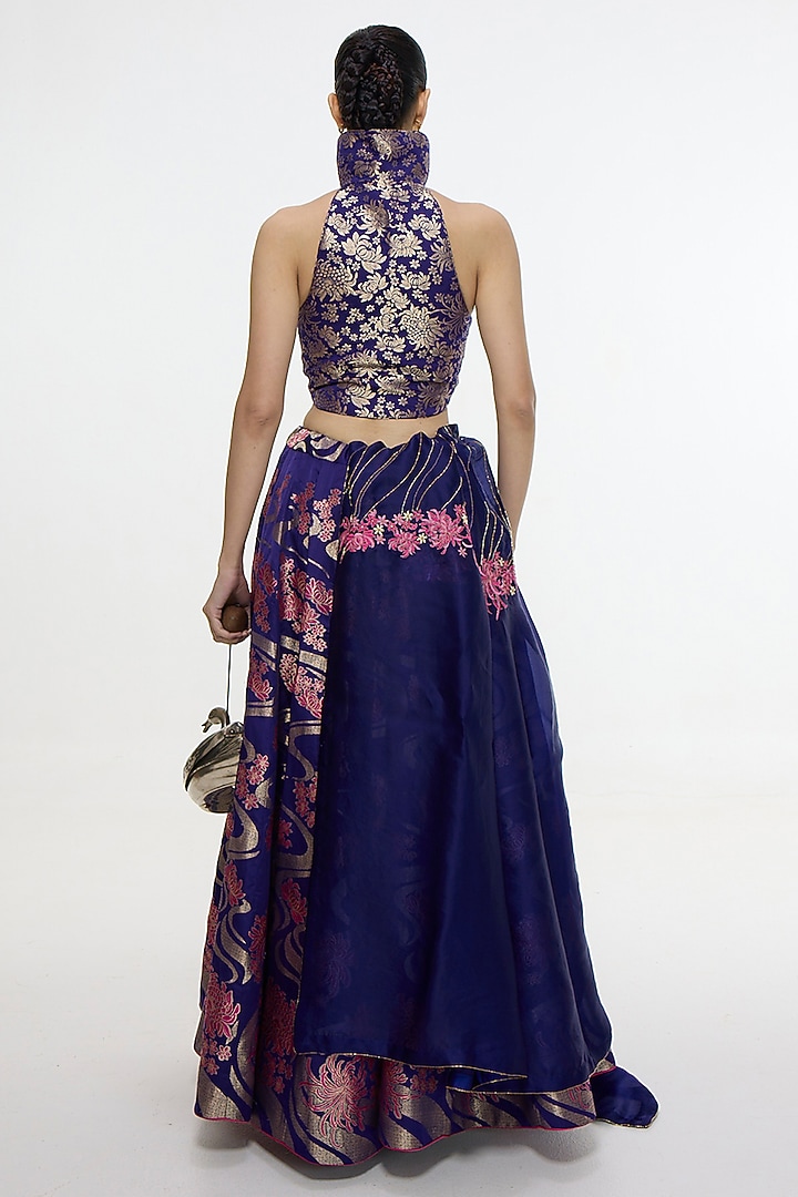 Aubergine Satin Silk Banarasi Cutwork Bridal Lehenga Set by Ekaya at Pernia's Pop Up Shop