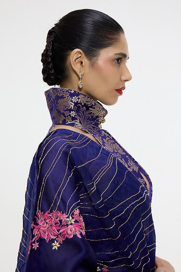 Aubergine Satin Silk Banarasi Cutwork Bridal Lehenga Set by Ekaya at Pernia's Pop Up Shop