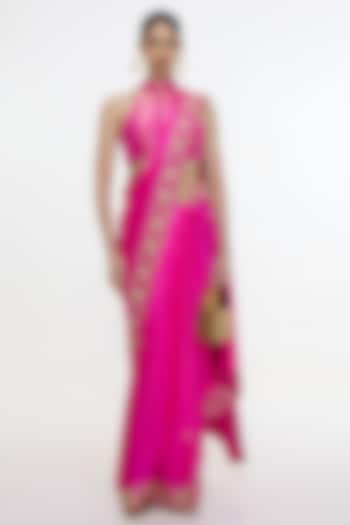 Pink Mushroom Silk Embroidered Wedding Saree by Ekaya at Pernia's Pop Up Shop