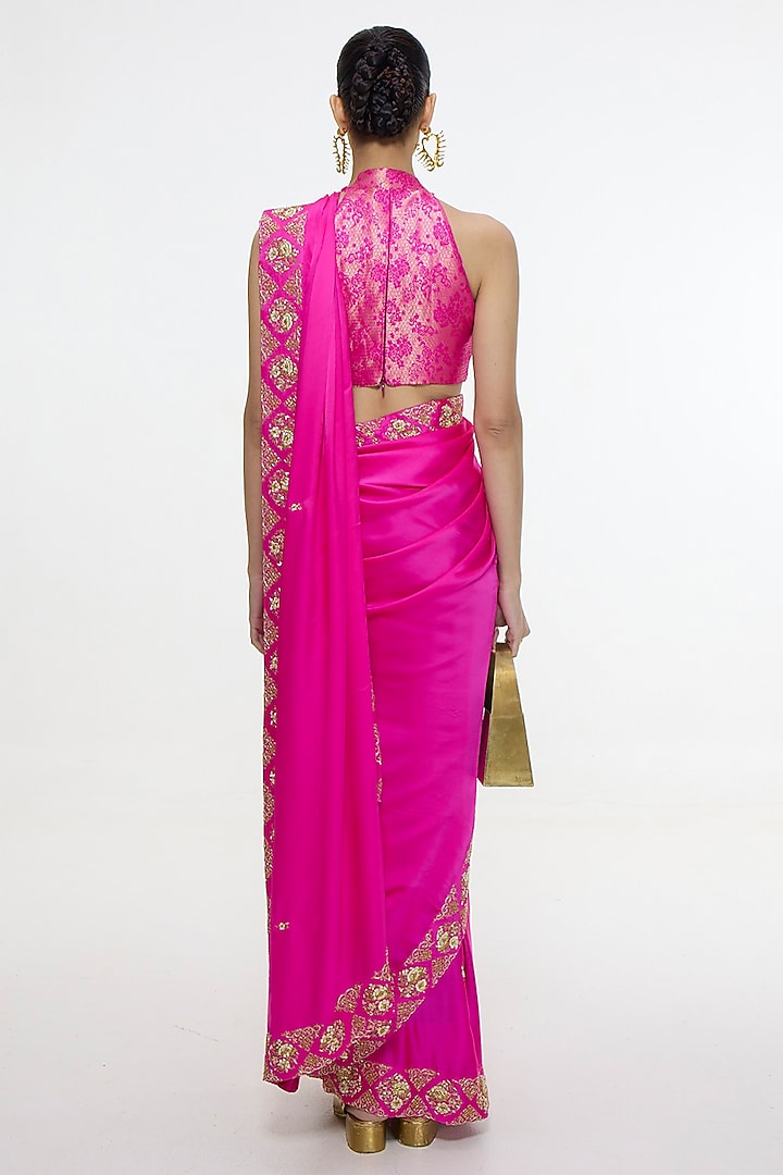 Pink Mushroom Silk Embroidered Wedding Saree by Ekaya at Pernia's Pop Up Shop