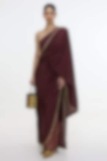 Garnet Mushroom Silk Handwoven Pre-Draped Wedding Saree by Ekaya at Pernia's Pop Up Shop