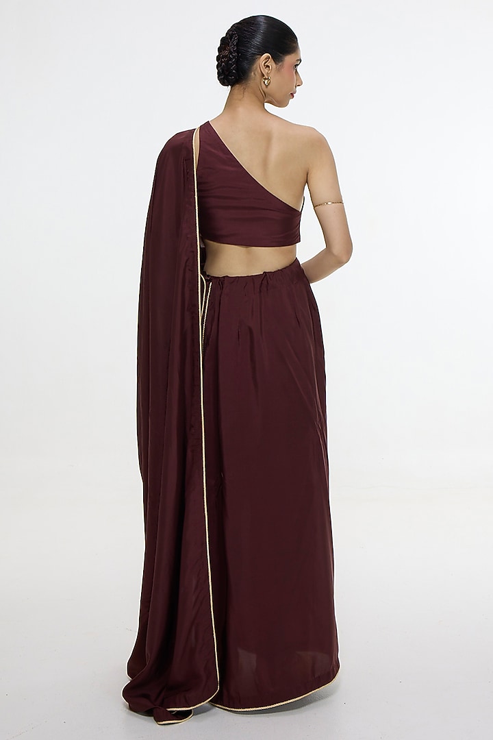 Garnet Mushroom Silk Handwoven Pre-Draped Wedding Saree by Ekaya at Pernia's Pop Up Shop