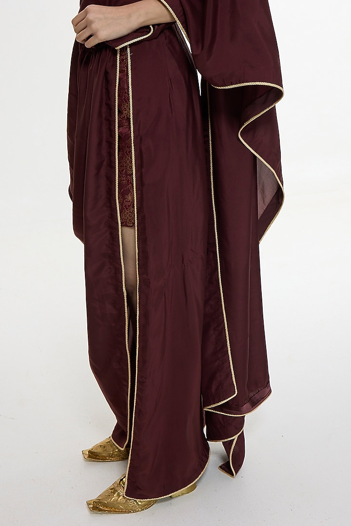Garnet Mushroom Silk Handwoven Pre-Draped Wedding Saree by Ekaya at Pernia's Pop Up Shop