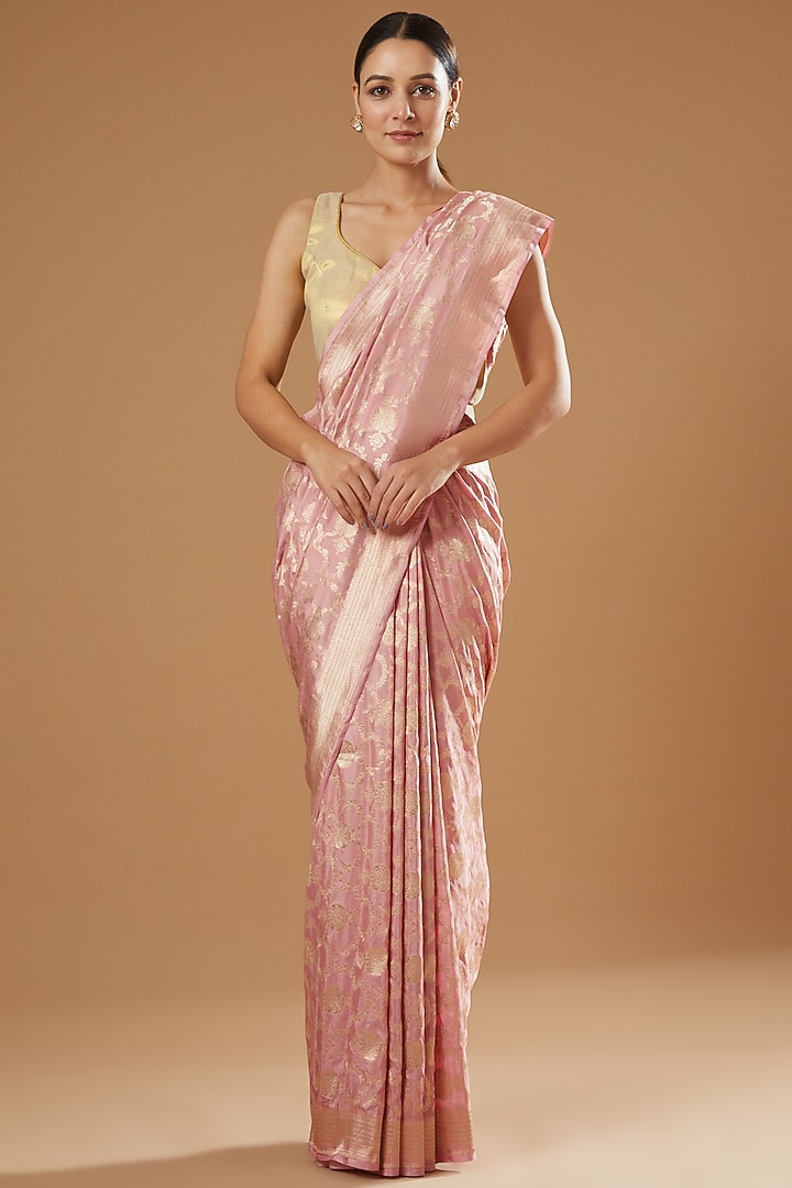 Peach Handwoven Silk Reception Saree by Ekaya at Pernia's Pop Up Shop