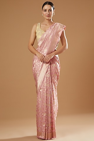 Peach Handwoven Silk Saree by Ekaya