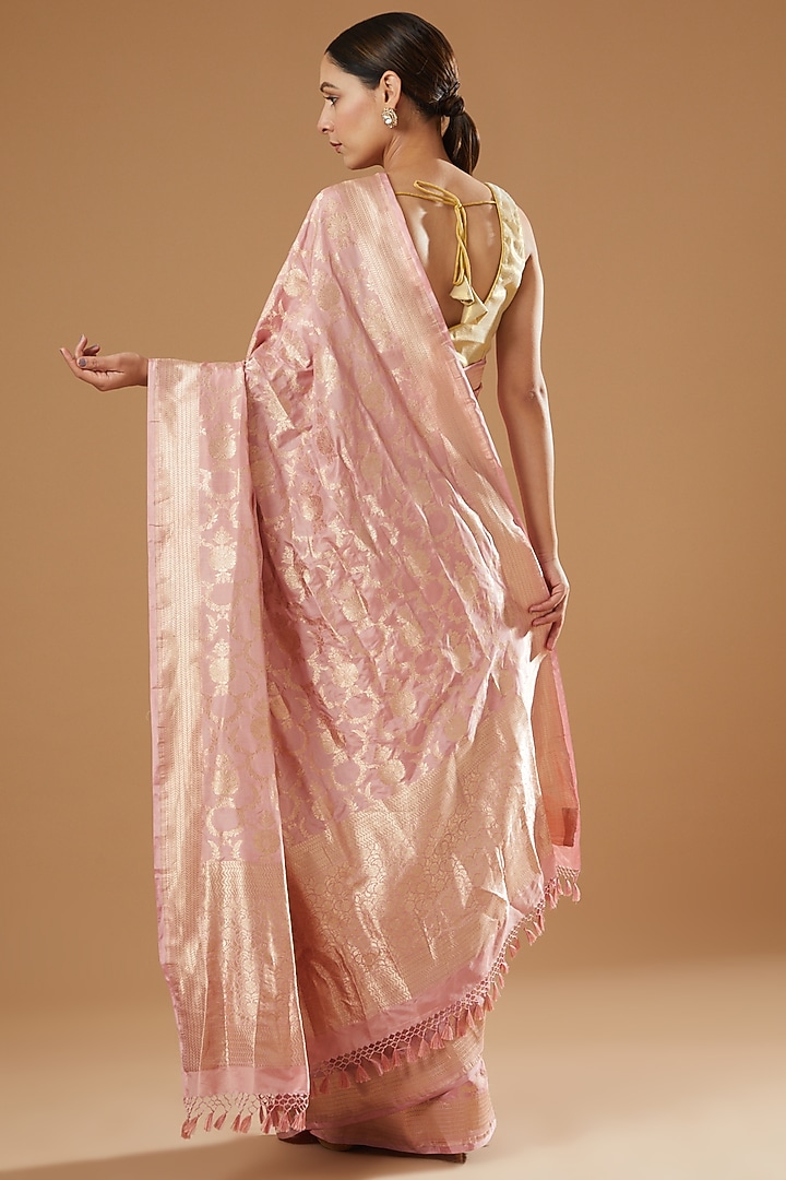 Peach Handwoven Silk Reception Saree by Ekaya at Pernia's Pop Up Shop